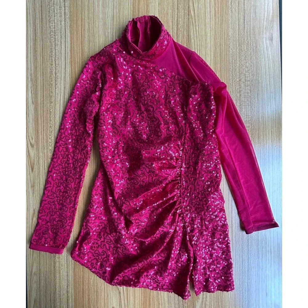 Girls Weissman Red Sequin Dance Leotard Size 1C